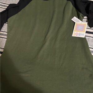 LuLaRoe Olive and Black Raglan Top